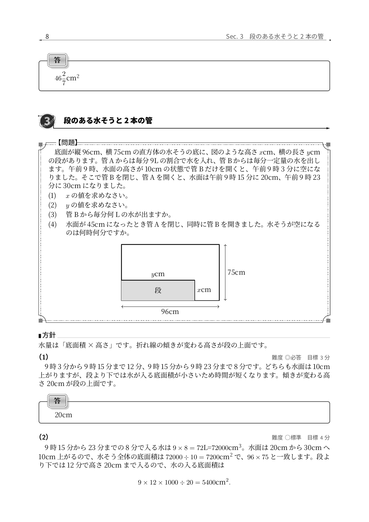 田園調布学園中等部算数の段のある水そうを解説した実際の紙面