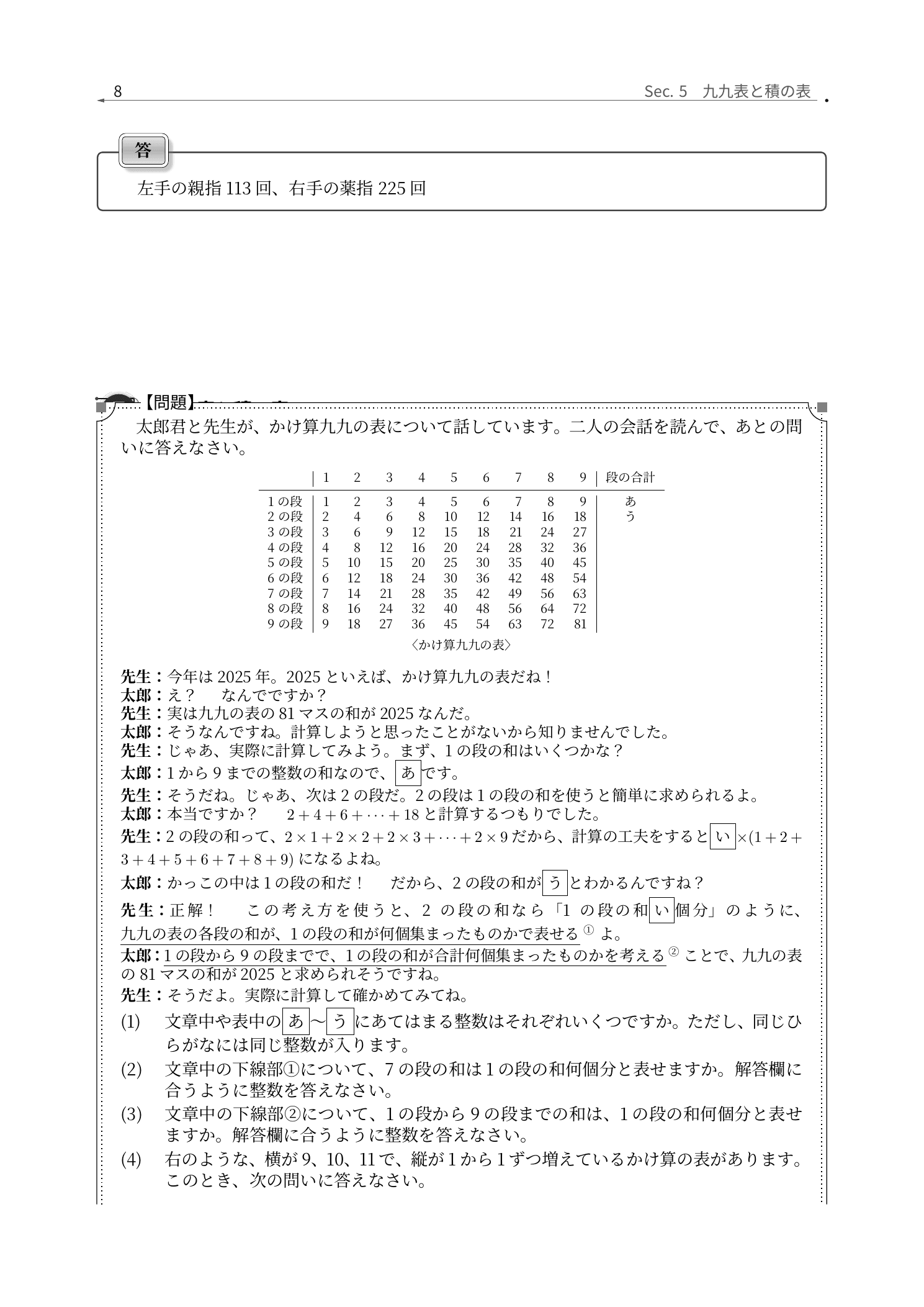 獨協中学校算数の九九表と2025を解説した実際の紙面