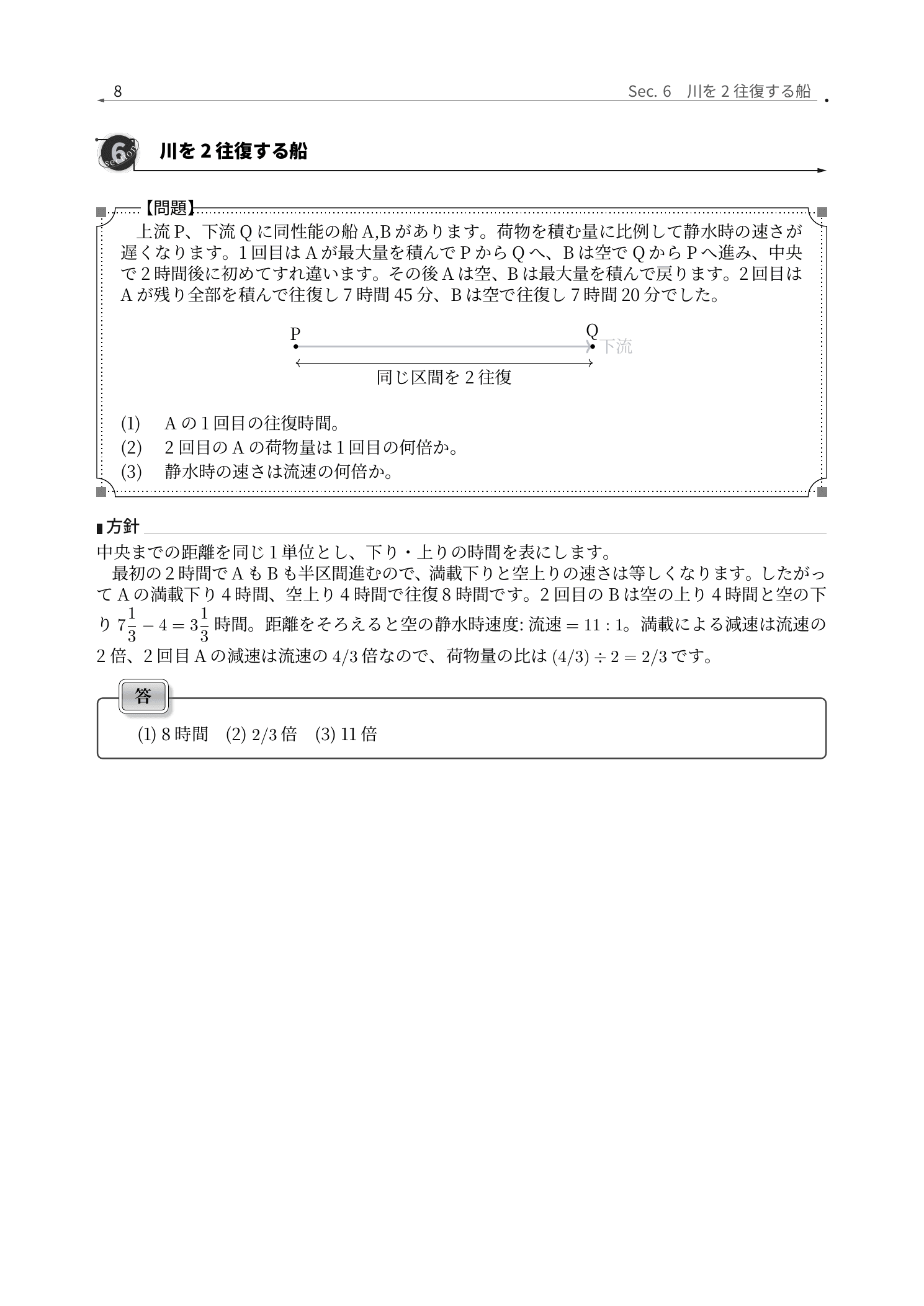 慶應義塾湘南藤沢中等部算数、川を2往復する船を同じ時間軸で追う解説紙面