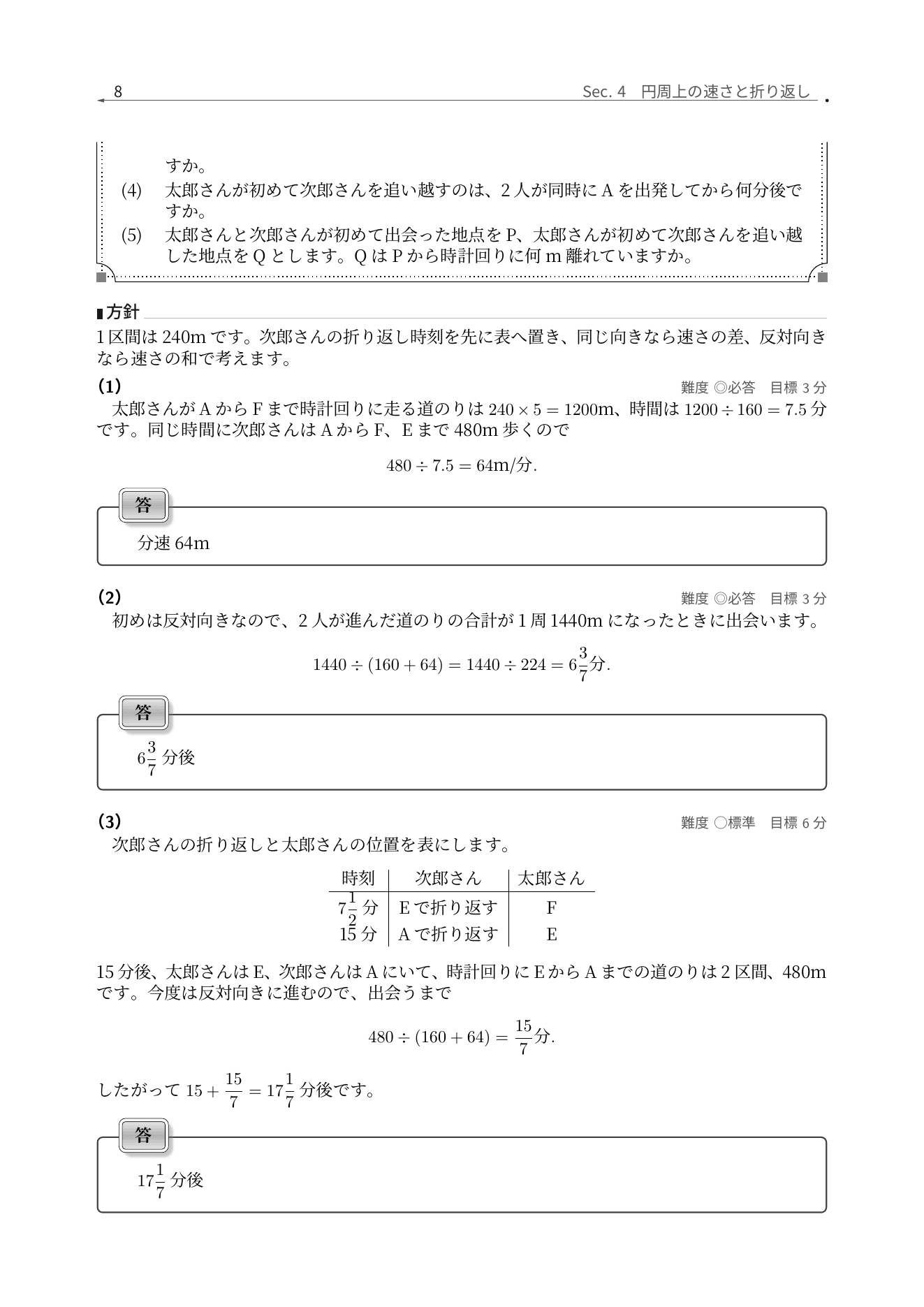 國學院大學久我山中学校2025年度算数、円周上の速さと折り返しを時刻表で解く全問解説