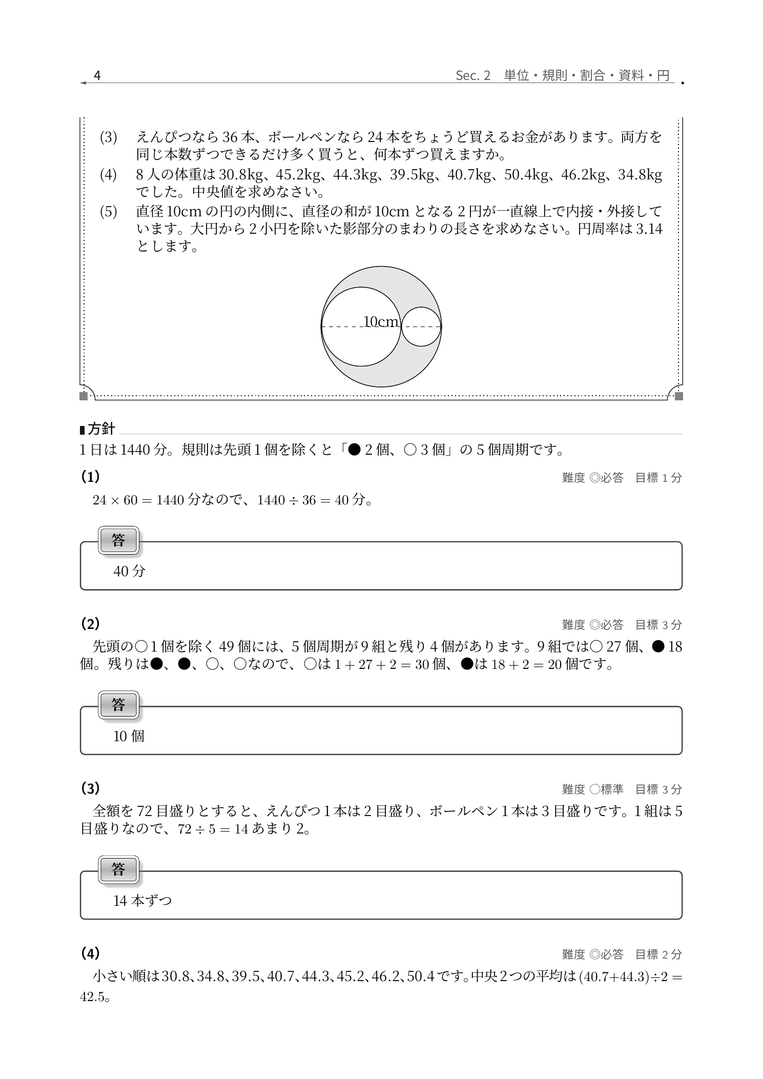 専修大学松戸中学校算数の規則性・平均・資料を解説した実際の紙面