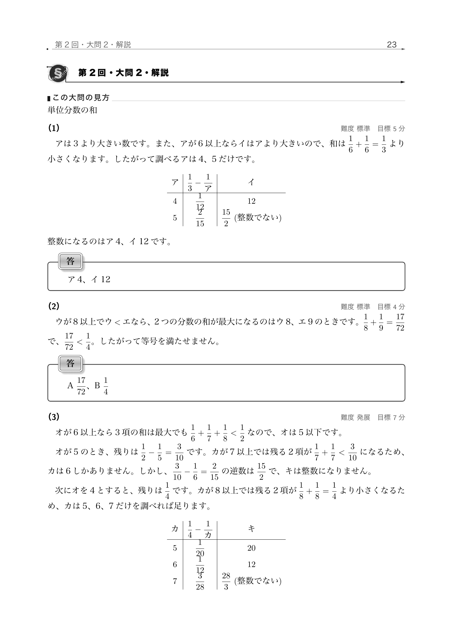 単位分数の分母を候補順に絞る渋谷教育学園渋谷中学校2026年度算数の解説紙面