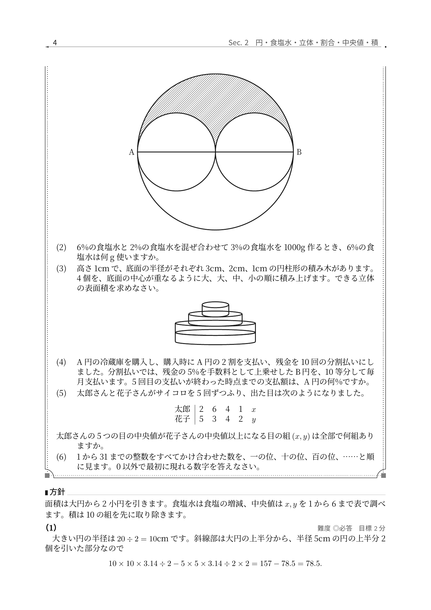 逗子開成中学校算数の円と積み重ねた立体を解説した実際の紙面